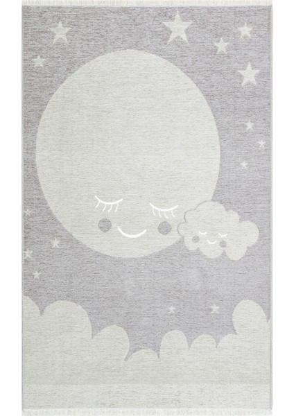 Baby Moon Pamuklu Yıkanabilir Çift Taraflı Yumuşak Dokulu Ince Çocuk Bebek Odası Halısı 02 Grey