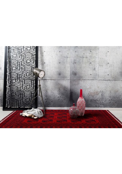 Uygur Afgan Yağcıbedir Desenli Yıkanabilir Kaymaz Oturma Odası Salon Koridor Ince Dokuma Halı 01 Red