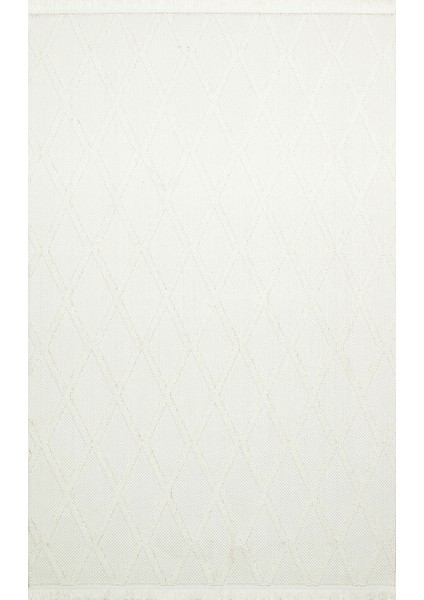 Comfy Modern Desenli Oturma Odası Koridor Antre Yatak Odası Örgü Dokuma Halı 04 Cream