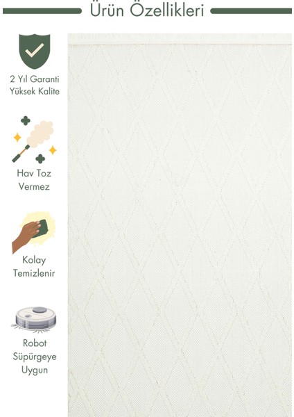 Comfy Modern Desenli Oturma Odası Koridor Antre Yatak Odası Örgü Dokuma Halı 04 Cream