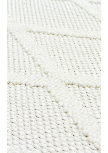 Comfy Modern Desenli Oturma Odası Koridor Antre Yatak Odası Örgü Dokuma Halı 04 Cream