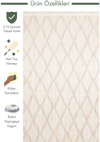 Comfy Modern Desenli Oturma Odası Koridor Antre Yatak Odası Örgü Dokuma Halı 04 Beıge