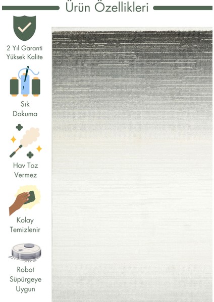 Pasific Serisi Eskitme Desenli Salon Oturma Odası Koridor Antre Modern Halı 16 Cream Grey Xw