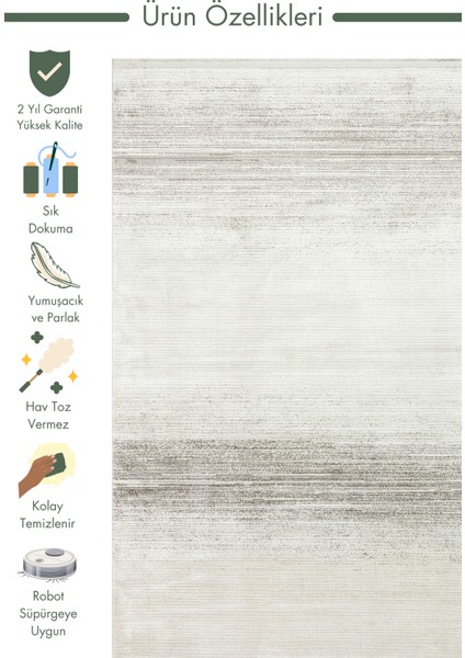 Sahra Serisi Viskon Karışımlı Parlak Şık Salon Halısı 01 Cream Grey