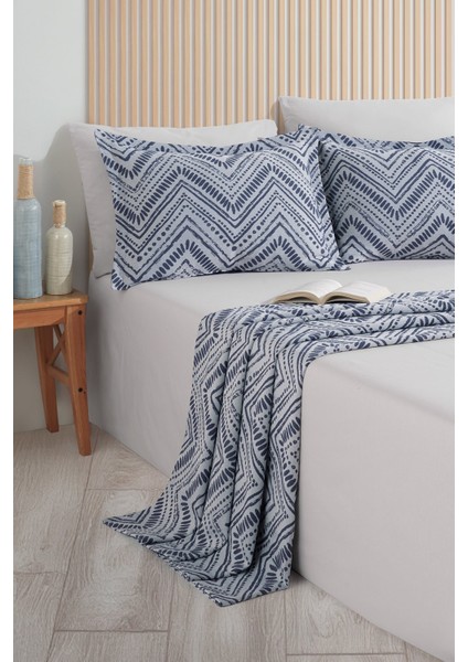 Petra Keten Görünümlü Yatak Örtüsü Seti 3 Parça Çift Kişilik Lacivert fiyatları