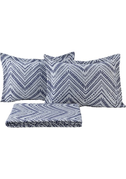 Petra Keten Görünümlü Yatak Örtüsü Seti 3 Parça Çift Kişilik Lacivert fırsatları