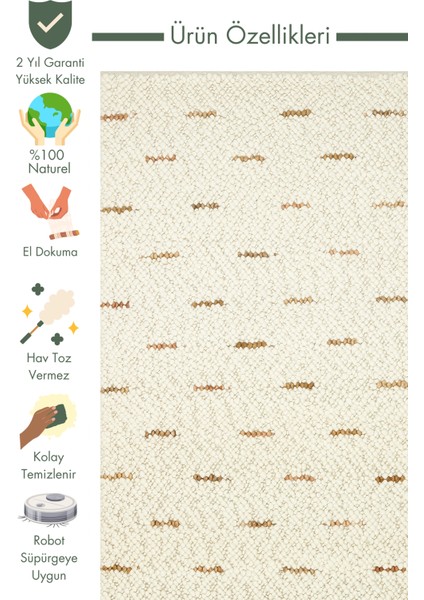 Woolstar %100 Naturel Kazak Desenli Salon Oturma Odası Koridor Antre El Dokuma Örgü Halı Jd 06 Nat