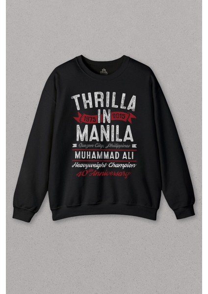 Siyah Sweatshirt Boks Boxing Muhammed Ali Clay Thrilla In Manila Baskılı Unisex Sweat