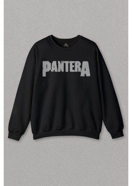 Siyah Sweatshirt Rock Pantera Groove Heavy Metal Logo Baskılı Unisex Sweat