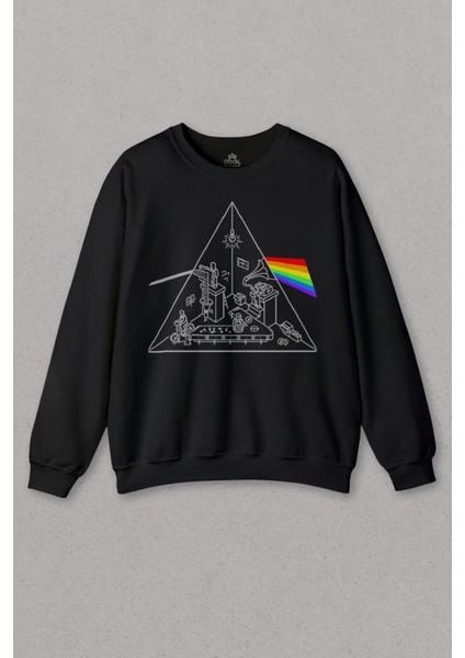 Siyah Sweatshirt Rock Music Pink Floyd Carnegie Hall Dark Side Of The Moon Baskılı Unisex Sweat
