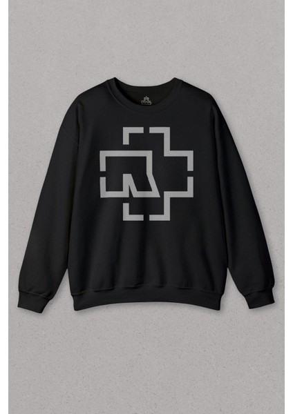 Siyah Sweatshirt Rock Metal Rammstein Till Lindemann Logo Baskılı Unisex Sweat