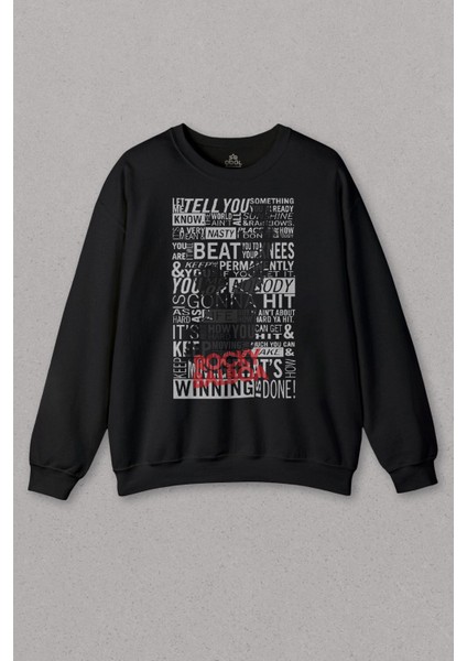 Siyah Sweatshirt Boks Boxing Rambo Rocky Balboa Sylvester Stallone Baskılı Unisex Sweat