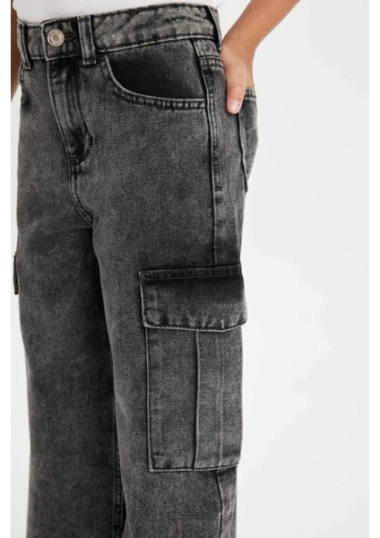 Kız Çocuk Wide Leg Kargo Cepli Geniş Bol Paça Jean Pantolon C8541A824AU