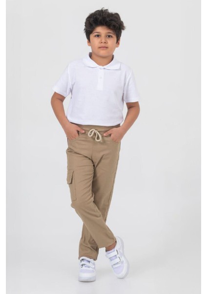 Beli Lastikli Cepli Canvas Okul Unisex Düz Paça çocuk pantolon - Camel