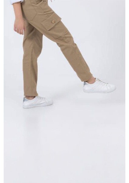Beli Lastikli Cepli Canvas Okul Unisex Düz Paça çocuk pantolon - Camel fiyatları