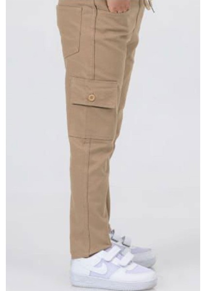 Beli Lastikli Cepli Canvas Okul Unisex Düz Paça çocuk pantolon - Camel fırsatları