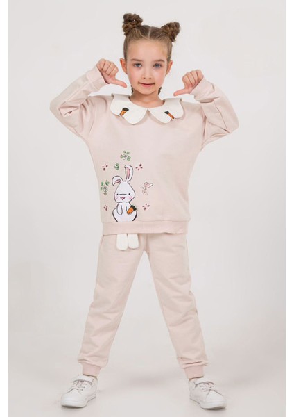 Tavşan Baskılı Havuç Işleme Kız Çocuk Eşofman takımı - Bej fiyatları