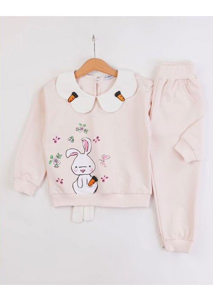 Tavşan Baskılı Havuç Işleme Kız Çocuk Eşofman takımı - Bej modelleri