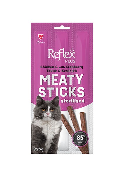 Meaty Sticks Tavuklu ve Kızılcıklı Tahılsız Kısırlaştırılmış Kedi Ödül Çubuğu 3x5 gr