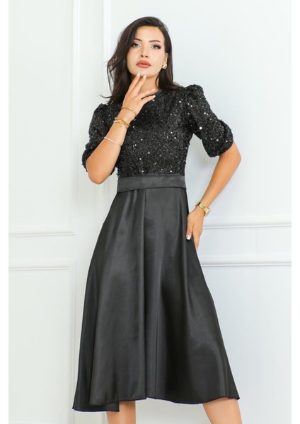Pullu Saten Abiye Elbise 2724
