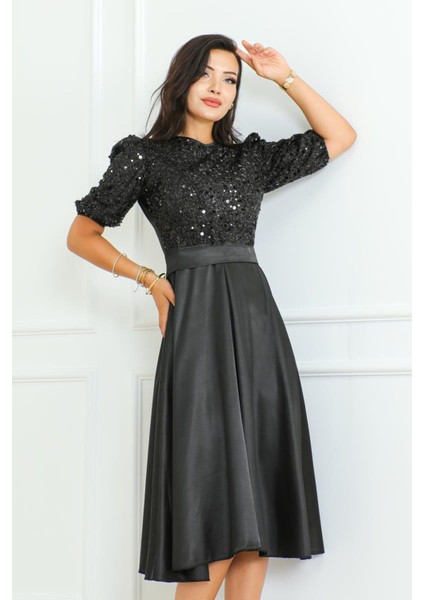 Pullu Saten Abiye Elbise 2724