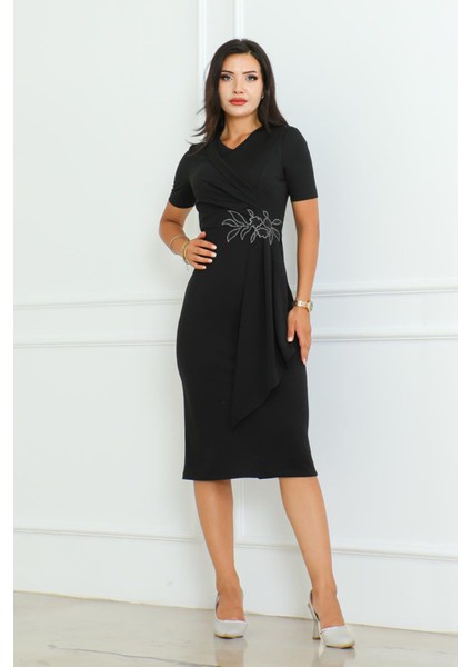 Kemeri Taşlı Asimetrik Abiye Kalem Elbise modelleri