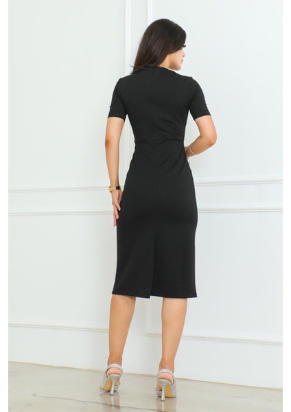 Kemeri Taşlı Asimetrik Abiye Kalem Elbise fırsatları