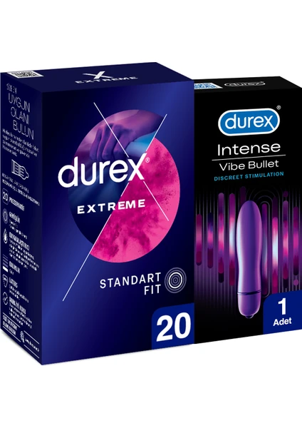 Extreme Geciktiricili 20’li Prezervatif + Durex Intense Vibe Bullet Titreşimli Vibratör