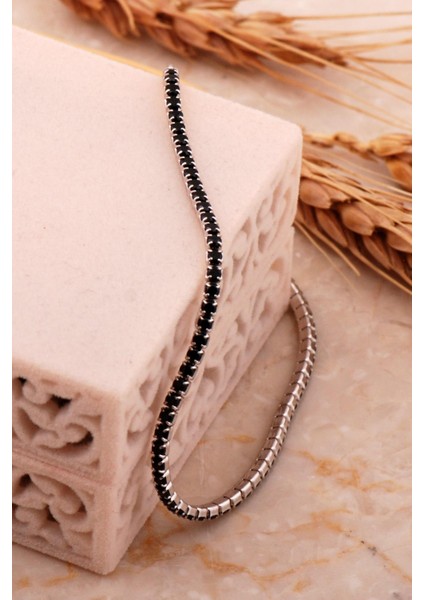 Su Yolu 2 mm Oniks Taşlı Rodyumlu Gümüş Bileklik 4645 fiyatları