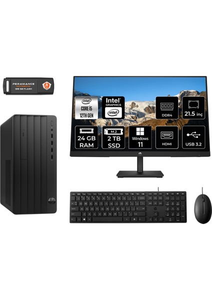 Pro Tower 290 G9 Intel Core I5 12500 24GB 2tb SSD 21.5" Fhd Monitör 6D3A5EA W11H Masaüstü Bilgisayar & Per4 USB Bellek 6D3A5EAMNT374
