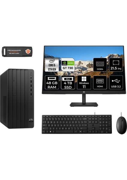 Pro Tower 290 G9 Intel Core I5 12500 48GB 4tb SSD GT730/4GB 21.5" Fhd Monitör W11P 6D3A5EA Masaüstü Bilgisayar & Per4 USB Bellek 6D3A5EAMNT2445