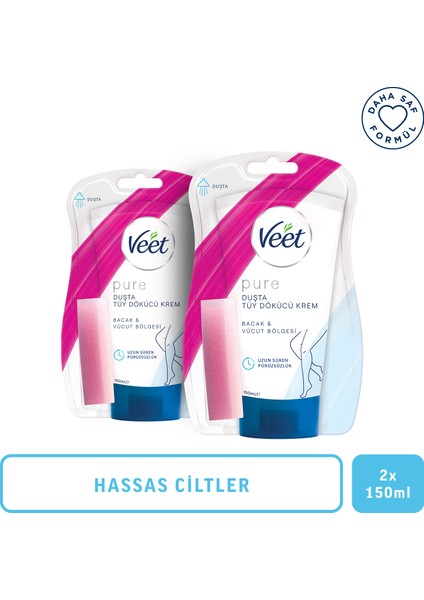 Pure 150ML Duşta Tüy Dökücü Krem Hassas Ciltler X2