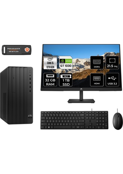Pro Tower 290 G9 Intel Core I5 12500 32GB 1tb SSD GT1030/4GB 21.5" Fhd Monitör Fdos 6D3A5EA Masaüstü Bilgisayar & Per4 USB Bellek 6D3A5EAMNT3328