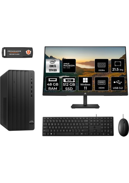 Pro Tower 290 G9 Intel Core I5 13500 48GB 512GB SSD RX550/4GB 21.5" Fhd Monitör W11P 8T2W9ES Masaüstü Bilgisayar & Per4 USB Bellek 8T2W9ESMNT1442