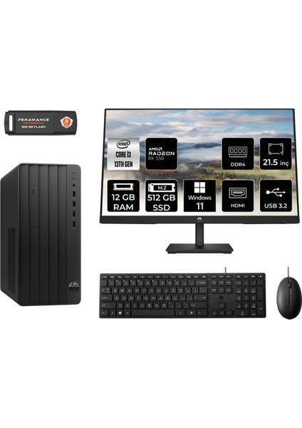 Pro Tower 290 G9 Intel Core I3 13100 12GB 512GB SSD RX550/4GB 21.5" Fhd Monitör W11P 8T2X0ES Masaüstü Bilgisayar & Per4 USB Bellek 8T2X0ESMNT1407