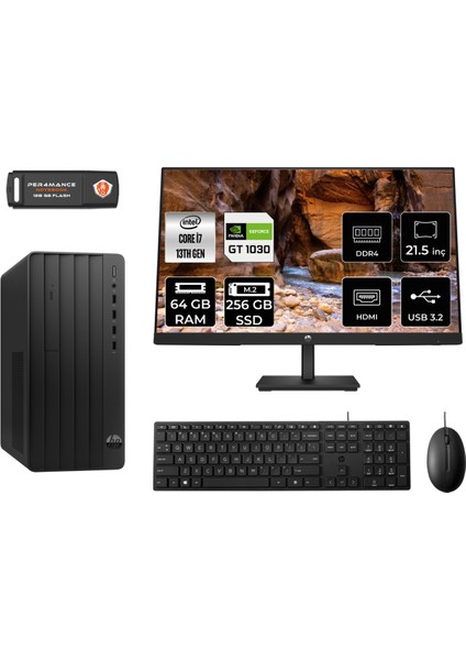 Pro Tower 290 G9 Intel Core I7 13700 64GB 256GB SSD GT1030/4GB 21.5" Fhd Monitör Fdos 8T2X1ES Masaüstü Bilgisayar & Per4 USB Bellek 8T2X1ESMNT3346