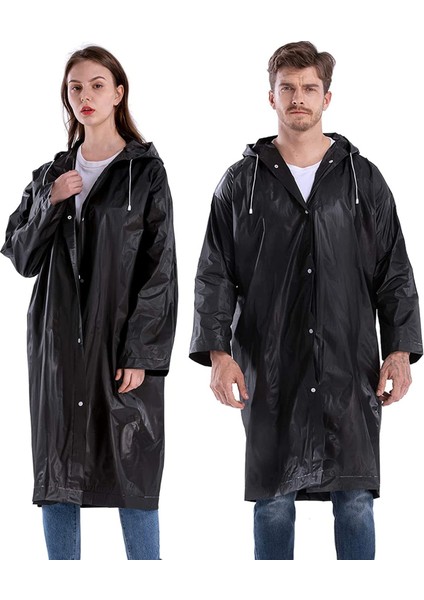 Unisex Yağmurluk Su Rüzgar Geçirmez Çıtçıtlı Kapüşonlu Eva Yağmurluk