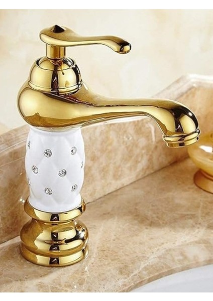 Yedi Yapı Gold Taşlı Desenli Lavabo Bataryası