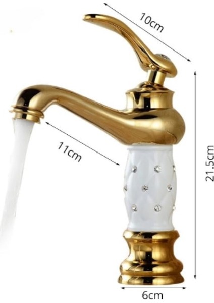 Yedi Yapı Gold Taşlı Desenli Lavabo Bataryası