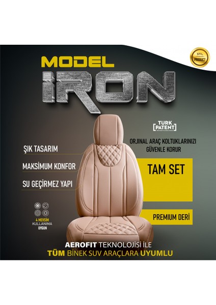 fiat Albea Lüx Deri Oto Koltuk Kılıfı 5'li Settam Takım Iron Seri Bej