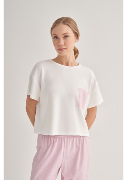 Kadın Cep Detay Çizgili Uzun Pijama Takımı