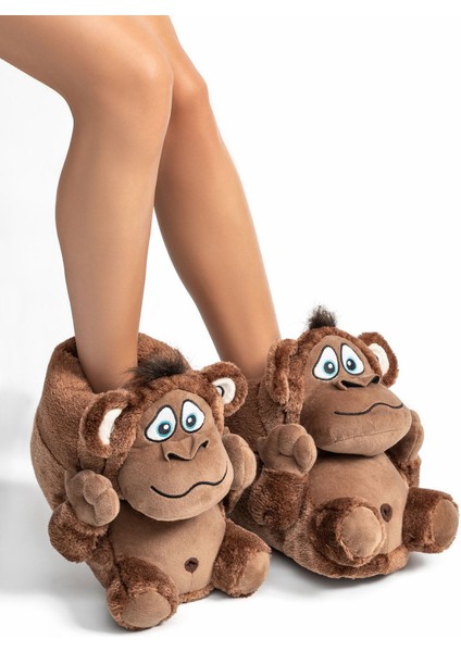 Monkey Unisex Hayvanlı Panduf Kahverengi 36/43