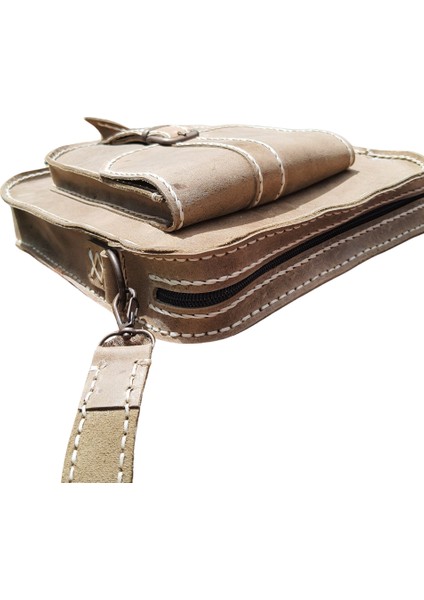 Horus Model El Yapımı Vintage Hakiki Deri Omuz Çantası Unisex Postacı Çanta Bej fiyatları