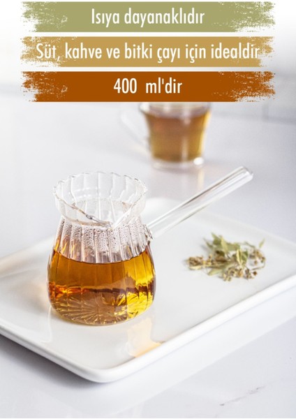 Isıya Dayanıklı Ocakta Kullanmaya Uygun Lüks Borosilikat 400 ml Cam Cezve