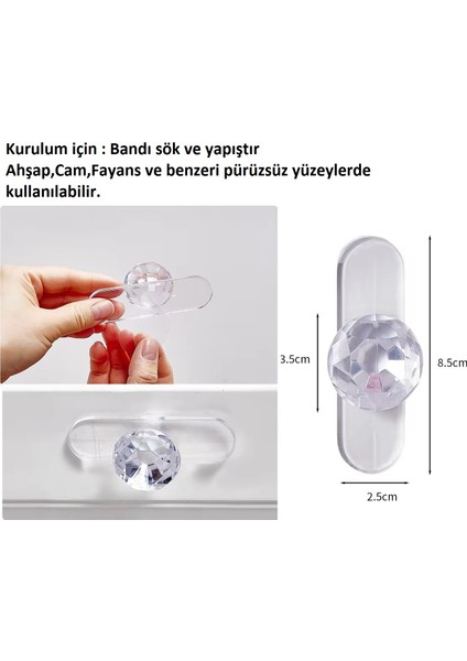 4 Adet Elmas Plastik Yapışkanlı Çekmece Dolap Kulbu indirimleri