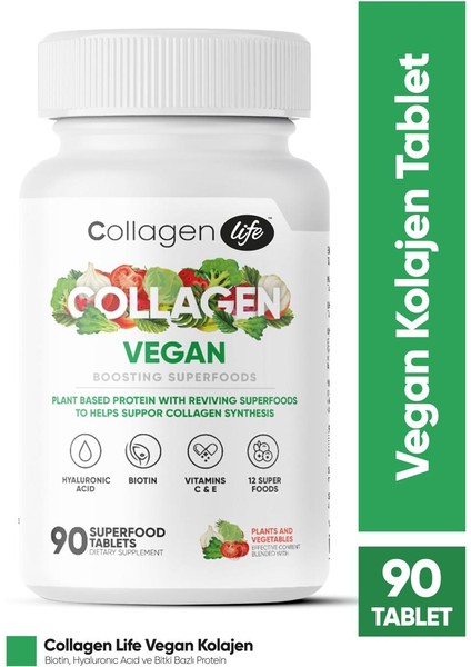 Collagen Life Biotin, Hyaluronıc Acıd Ve Bitki Bazlı Protein Tozu İle Vegan Kolajen Desteği 90 Tablet