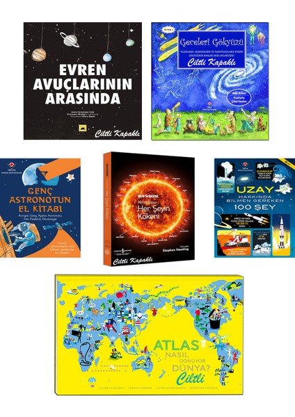 Evren Avuçlarının Arasında - Geceleri Gökyüzü - Neredeyse Her Şeyin Kökeni - Genç Astronotun El Kitabı - Uzay Hakkında Bilmen Gereken 100 Şey - Atlas Nasıl Dönüyor Dünya? 6 Kitap