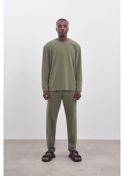 Erkek Bisiklet Yaka Uzun Kol Pijama Takımı