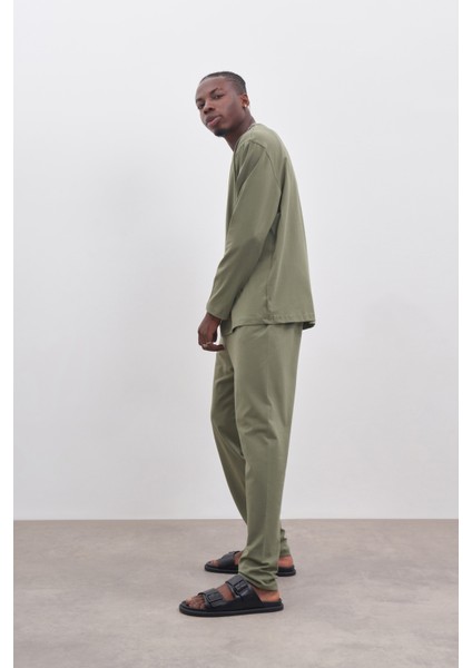 Erkek Bisiklet Yaka Uzun Kol Pijama Takımı fırsatları