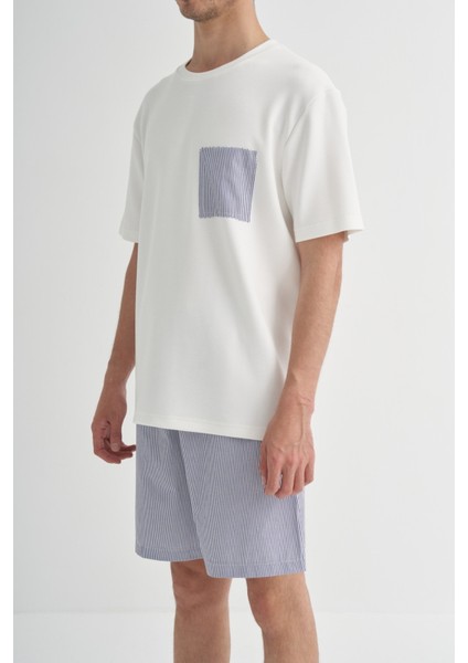 Erkek Cep Detay Çizgili Şortlu Pijama Takımı